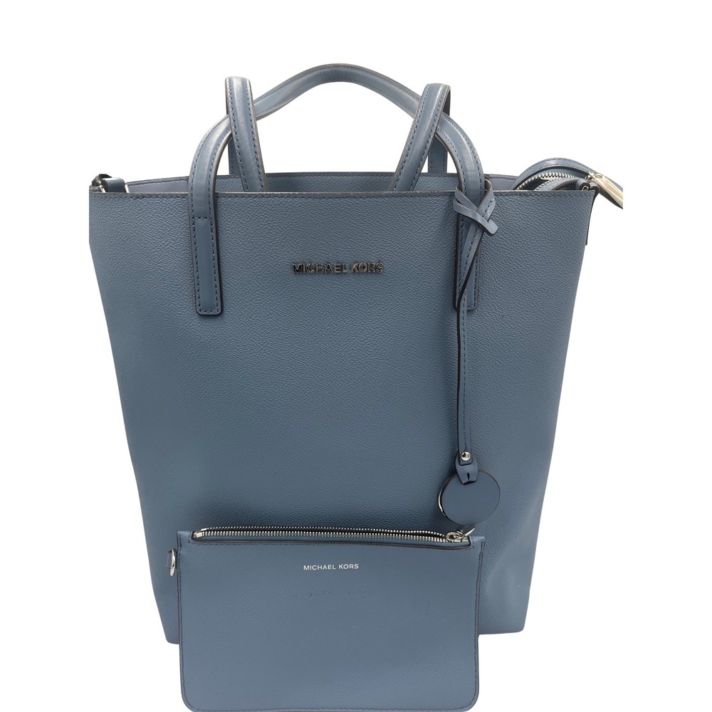 Michael Kors Blue Pebbled Leather Tote Bag with Detachable Pouch Zip Top 3Y11CR